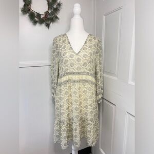Ba&sh Becky Sheer Floral Block Print Mini Babydoll Dress in Ecru